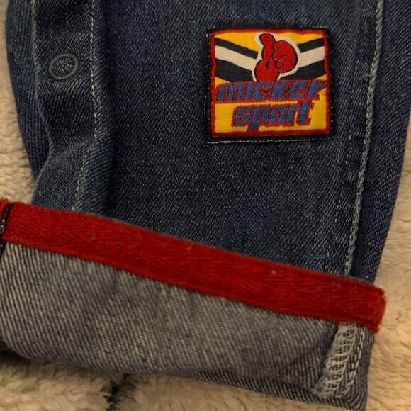 Disney Mickey Mouse Vintage Blue Denim Racing Theme Overalls Size 18 Months - Picture 5 of 8